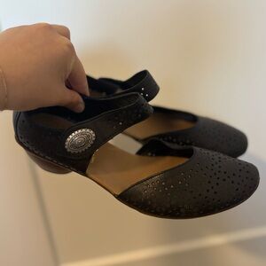 Rieker Black Lace Summer Round Toe Low Heels Pumps Sandals‎ Women's Size 6.5